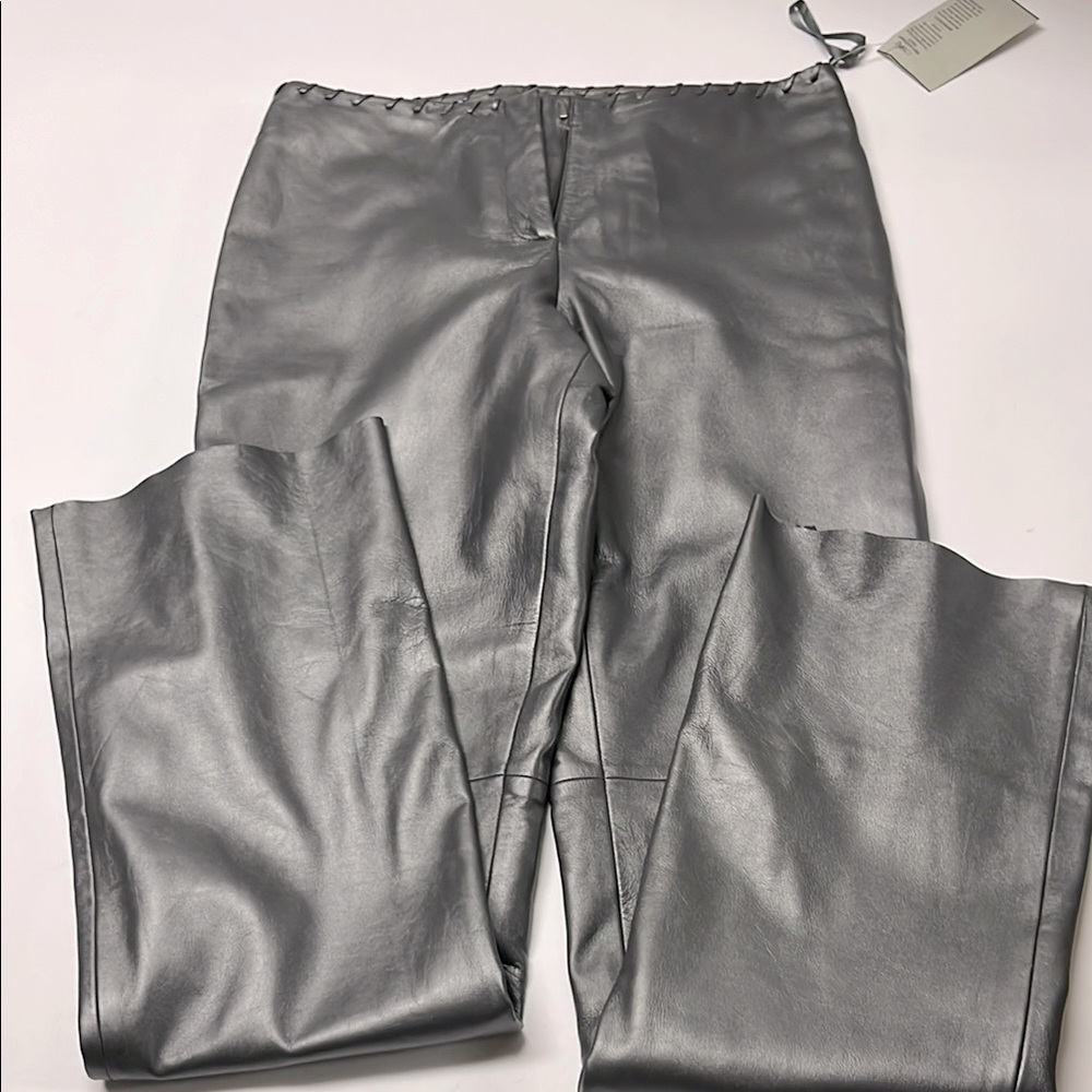 Cache Silver genuine Leather Wide-Leg Pants